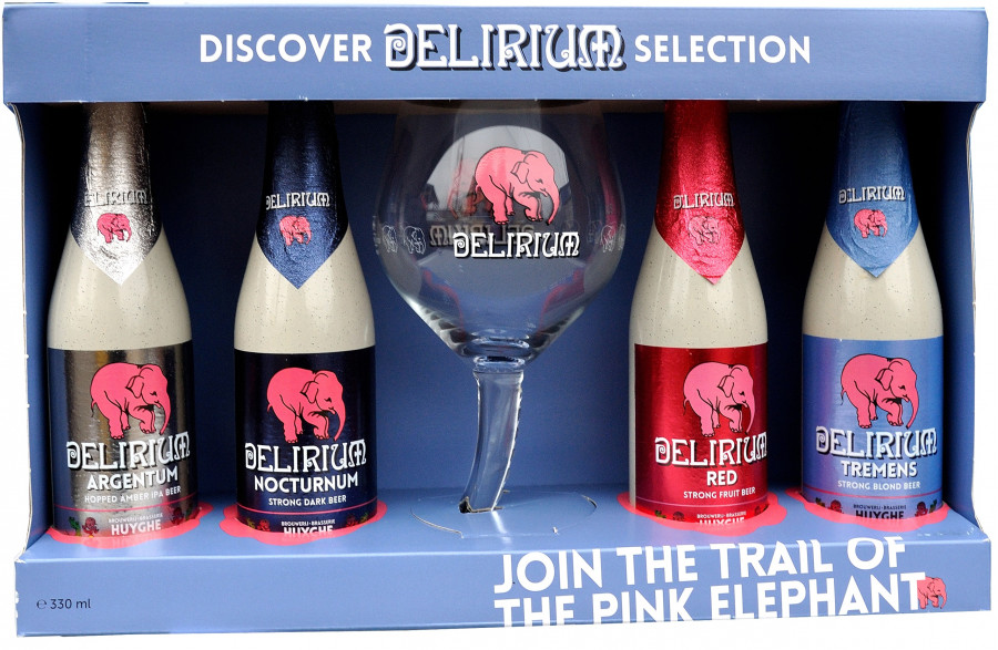 Делириум Селекшн 4 бутылки и бокал / Delirium Selection gift box with 4 bottles & glass