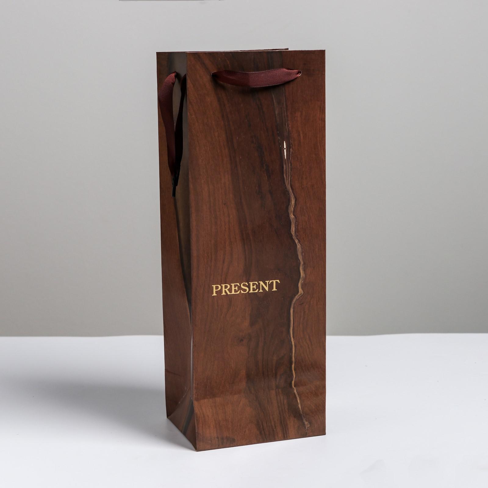 Пакет под бутылку Wood present, 13*35*10 см