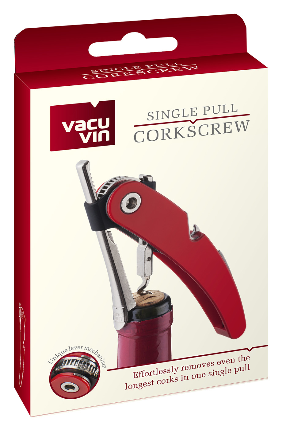 Штопор VacuVin Single Pull, красный, арт.68851606