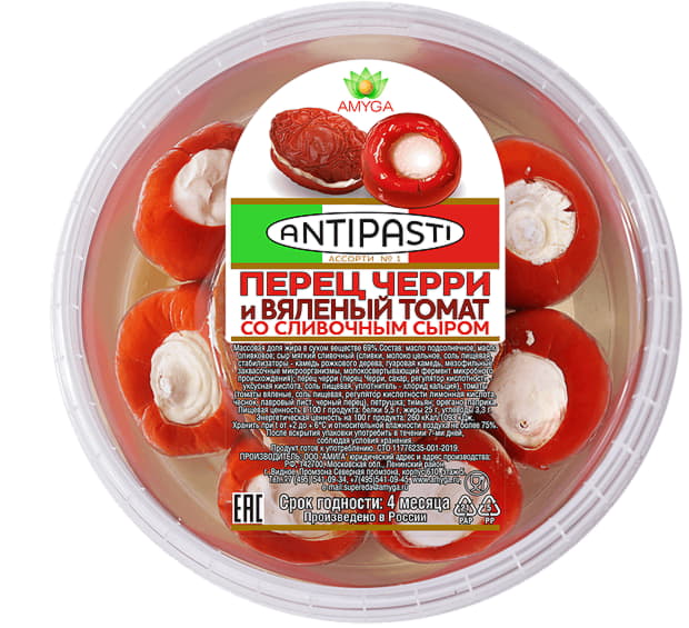 Ассорти №1 Перец Черри и вяленый томат со сливочным сыром, 250г, шт, т.м.Амига
