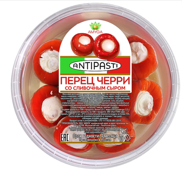 Перец Черри со сливочным сыром, 250г, шт, тм Амига
