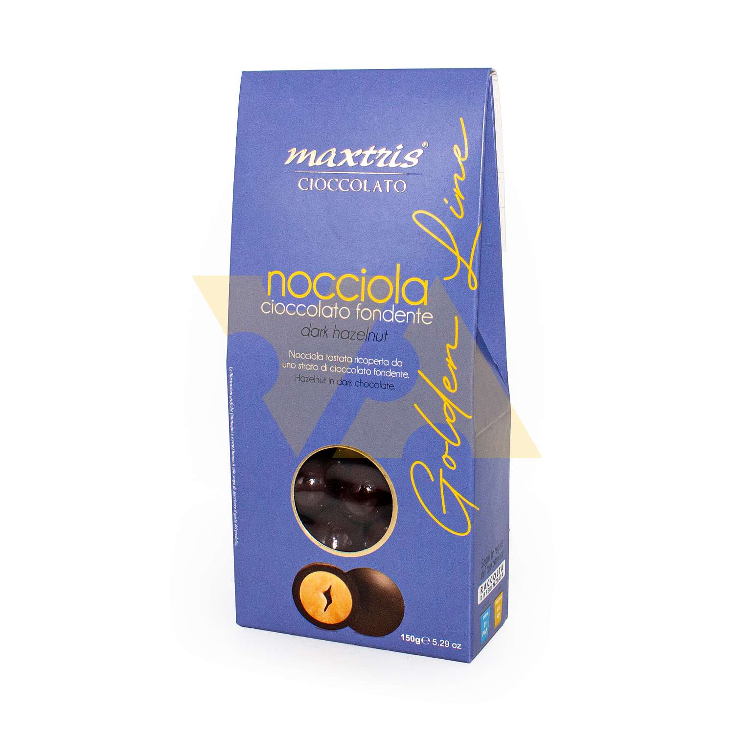 Фундук (лесной орех) в темном шоколаде LE NOCCIOLE GOLDEN LINE, драже, MAXTRIS, 0,15 кг